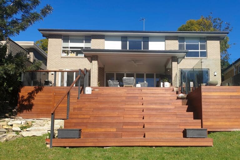 Stadium decking in Lindfield, NSW, designed & built by Pergola Land.